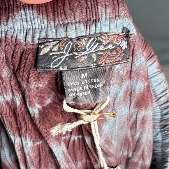 J Gee Bohemian Tie-Dye Crinkled Midi Skirt M Hippie Gypsy Airy Flowy Elastic - Picture 4 of 12